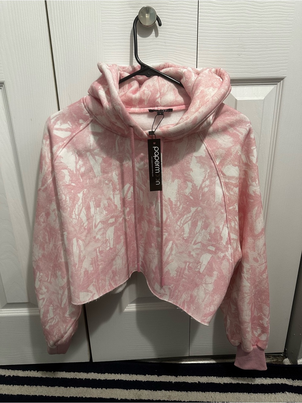 Papermoon Pink Camo Cropped Hoodie Small